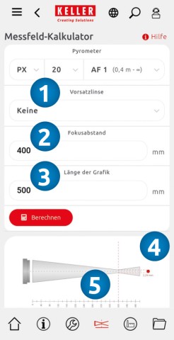 Messfeld-Kalkulator in der KITS App